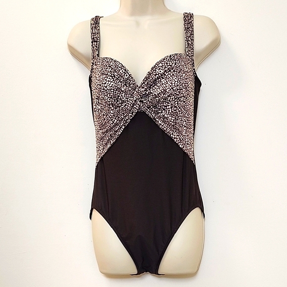 Miraclesuit Brown Leopard Print Slimming One Piece Swimsuit Beach Pool Size 10 - Picture 1 of 16